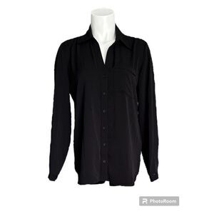 41 Hawthorn Women's Black Button-Up Cut-Out Details Long Sleeves Shirt Size S‎